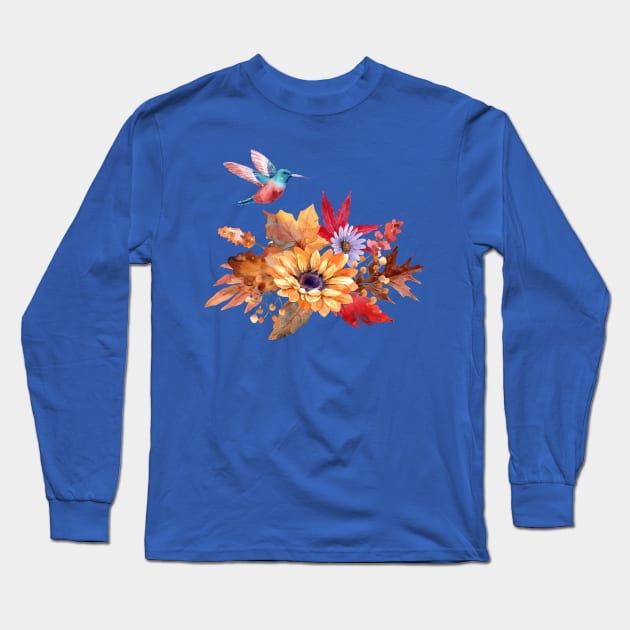 flower bouquet bird Long Sleeve T-Shirt by Mako Design 